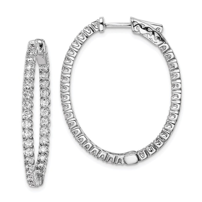 Sterlingsilber Schimmernd Rhodiniert 66 Stein 2.0mm Zirkonia in und Außen Oval Klappbar Creolen