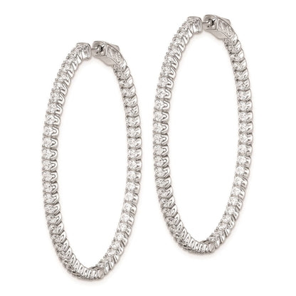 Sterlingsilber Schimmernd Rhodiniert 100 Stein 2.0mm Zirkonia in und Außen Oval Klappbar Creolen