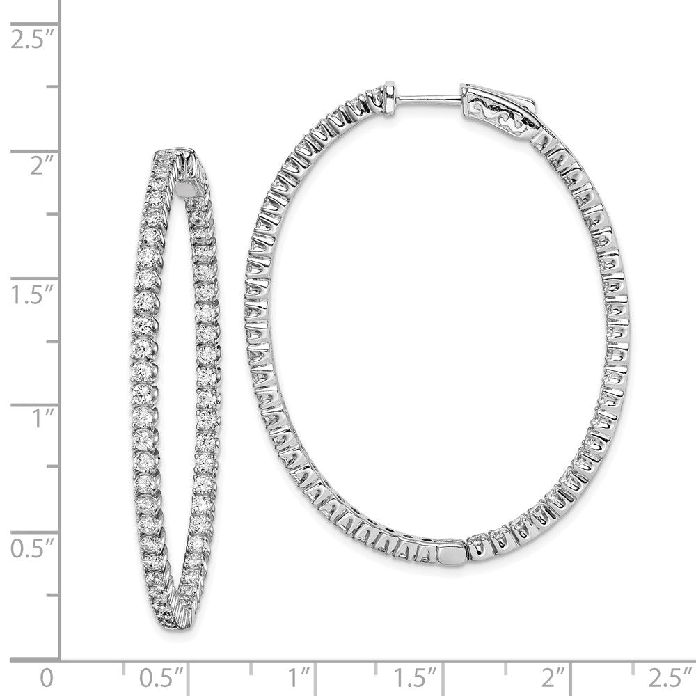 Sterlingsilber Schimmernd Rhodiniert 100 Stein 2.0mm Zirkonia in und Außen Oval Klappbar Creolen