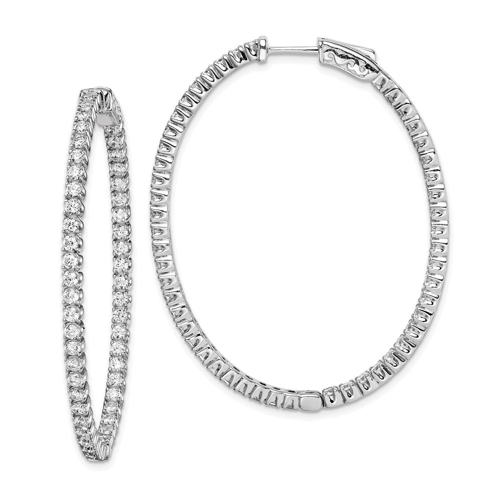 Sterlingsilber Schimmernd Rhodiniert 100 Stein 2.0mm Zirkonia in und Außen Oval Klappbar Creolen