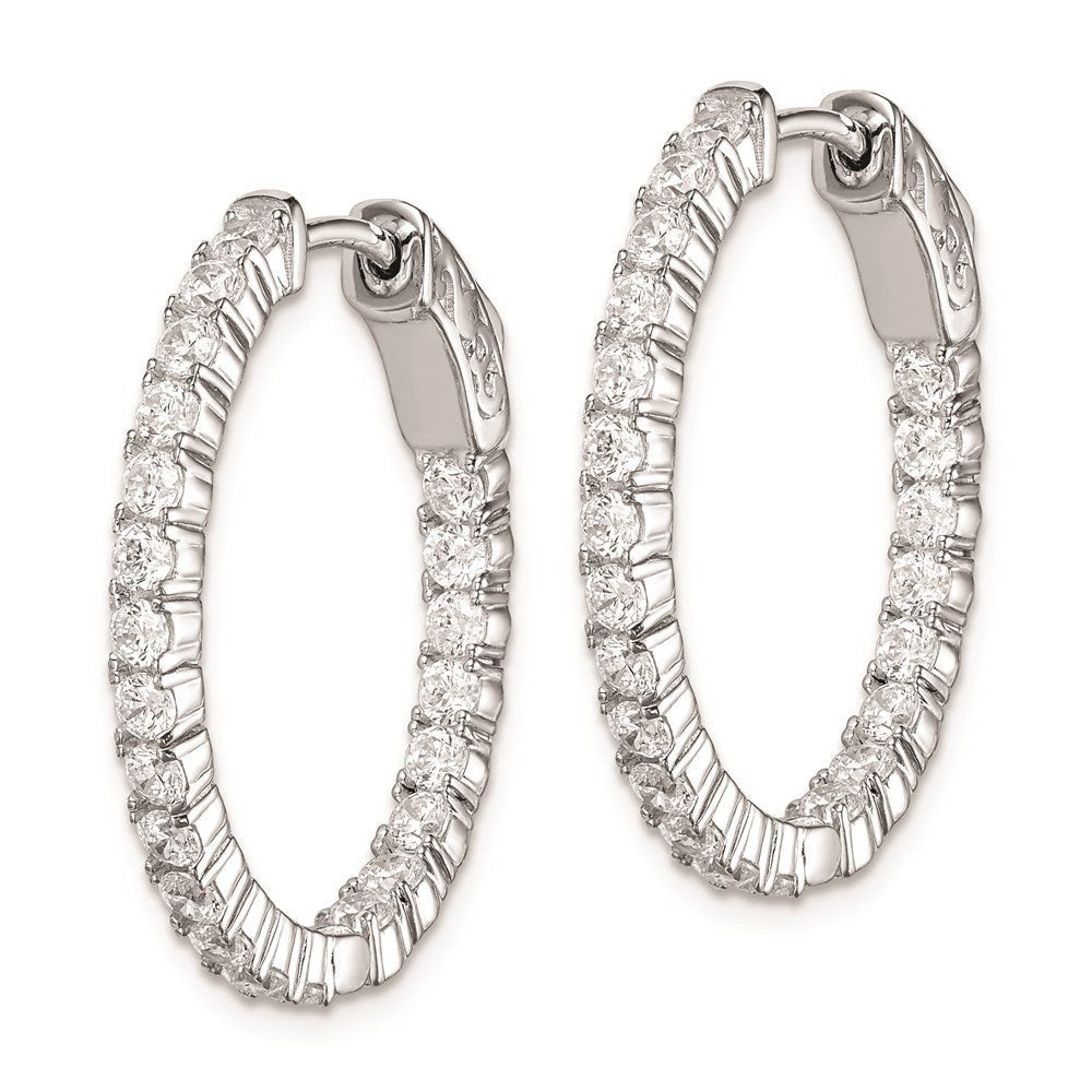 Sterlingsilber Schimmernd Rhodiniert 44 Stein 2.3mm Zirkonia in und Außen Oval Klappbar Creolen
