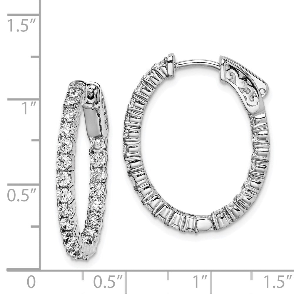 Sterlingsilber Schimmernd Rhodiniert 44 Stein 2.3mm Zirkonia in und Außen Oval Klappbar Creolen