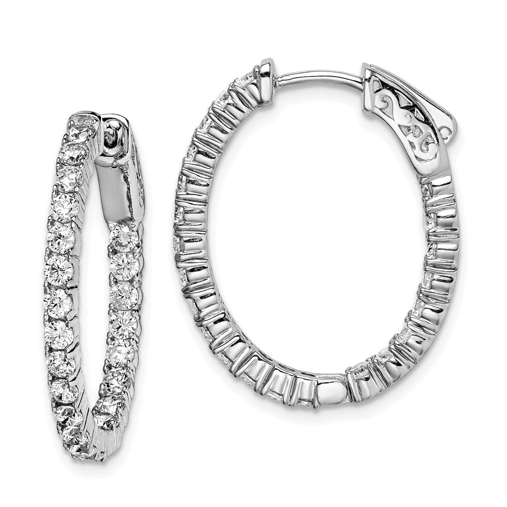 Sterlingsilber Schimmernd Rhodiniert 44 Stein 2.3mm Zirkonia in und Außen Oval Klappbar Creolen