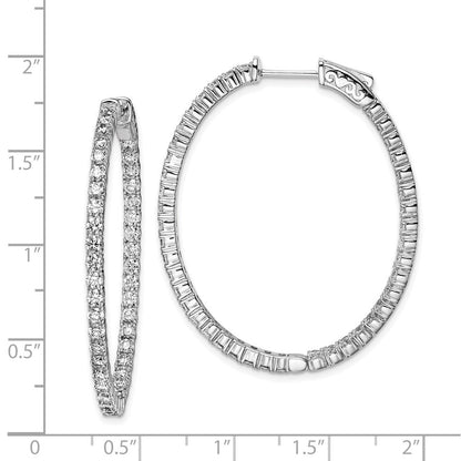 Sterlingsilber Schimmernd Rhodiniert 84 Stein 2.3mm Zirkonia in und Außen Oval Klappbar Creolen