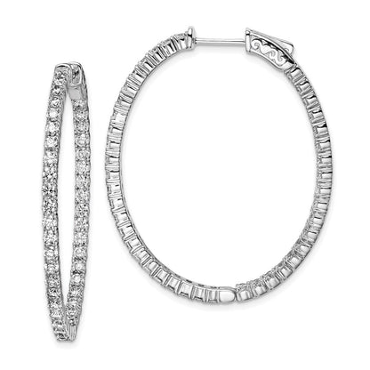 Sterlingsilber Schimmernd Rhodiniert 84 Stein 2.3mm Zirkonia in und Außen Oval Klappbar Creolen