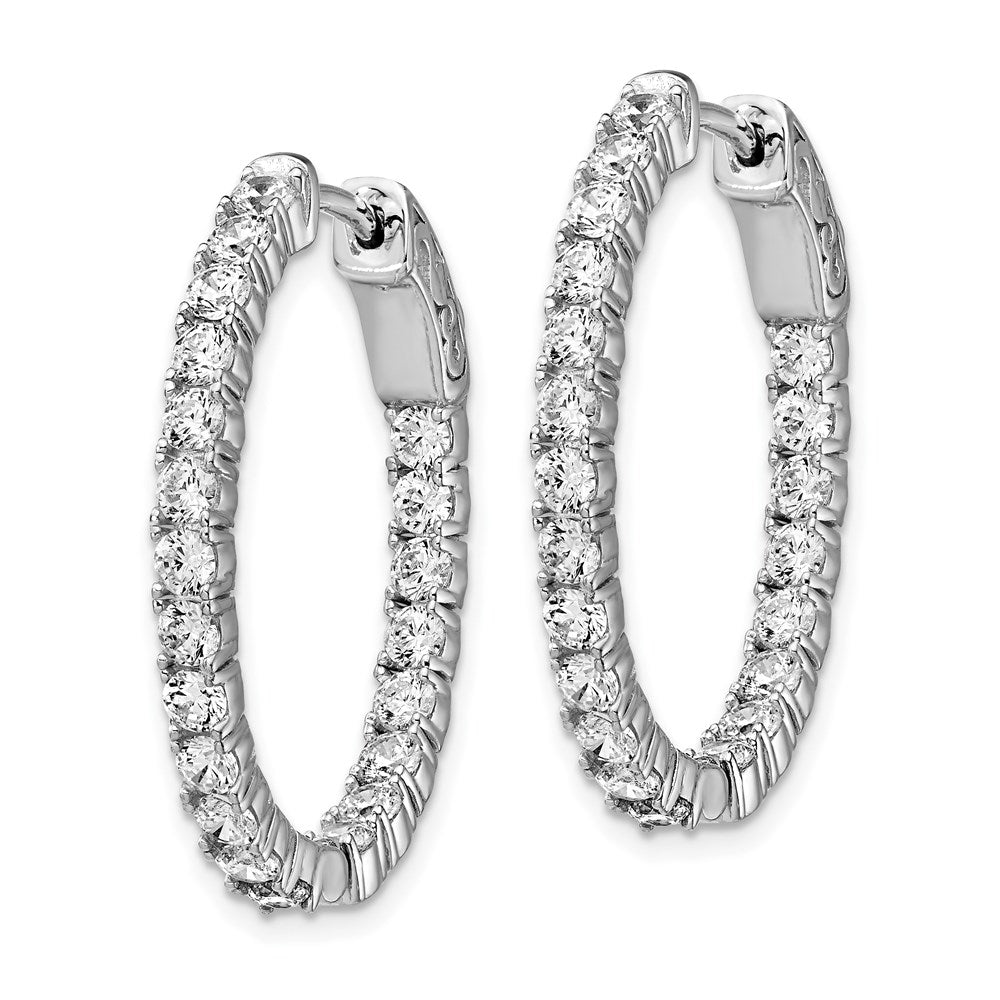 Sterlingsilber Schimmernd Rhodiniert 42 Stein 2.5mm Zirkonia in und Außen Oval Klappbar Creolen