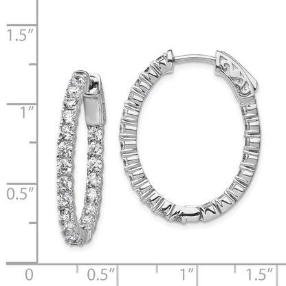 Sterlingsilber Schimmernd Rhodiniert 42 Stein 2.5mm Zirkonia in und Außen Oval Klappbar Creolen