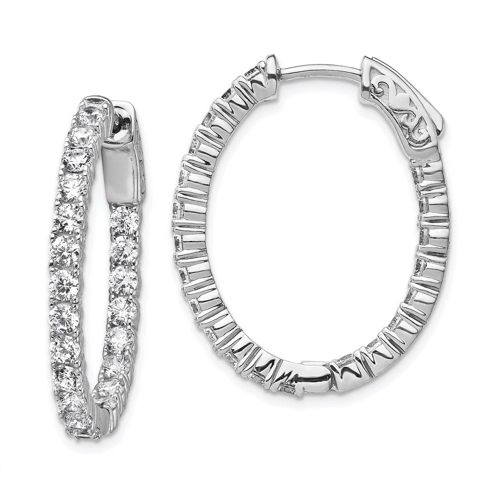 Sterlingsilber Schimmernd Rhodiniert 42 Stein 2.5mm Zirkonia in und Außen Oval Klappbar Creolen