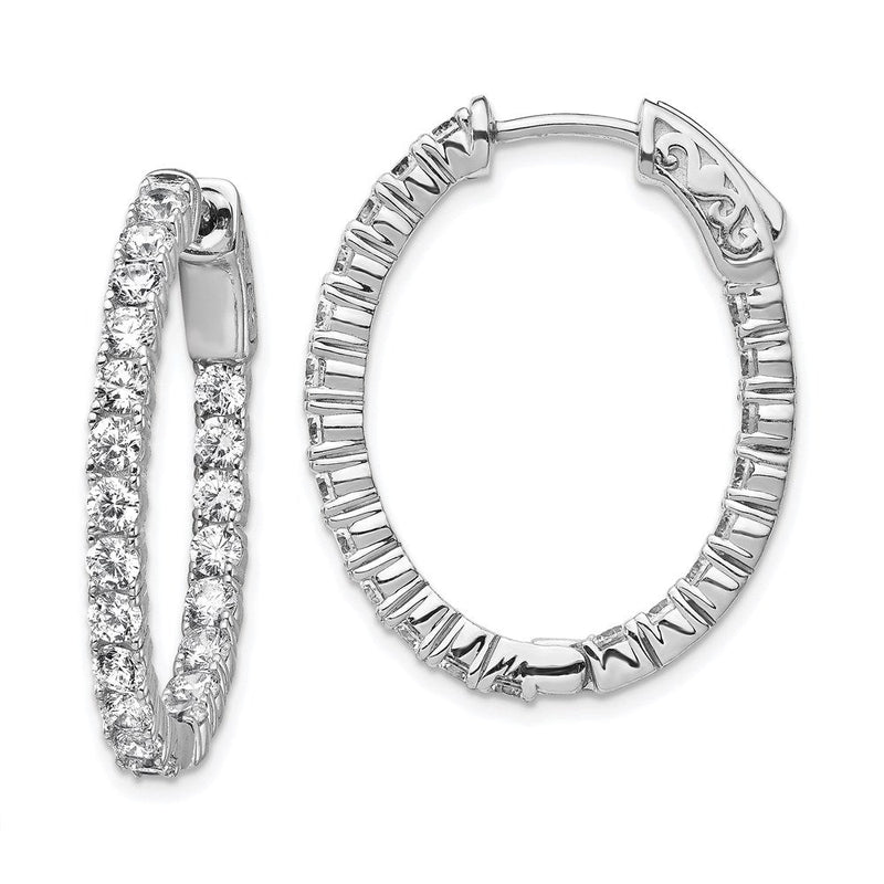 Sterlingsilber Schimmernd Rhodiniert 42 Stein 2.5mm Zirkonia in und Außen Oval Klappbar Creolen