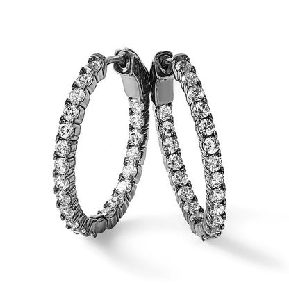 Sterlingsilber Schimmernd Rhodiniert 42 Stein 2.5mm Zirkonia in und Außen Oval Klappbar Creolen