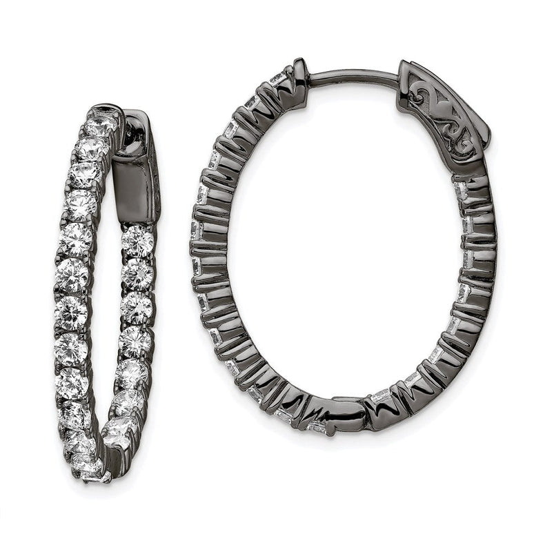 Sterlingsilber Schimmernd Schwarz Rhodiniert 42 Stein 2.5mm Zirkonia in und Außen Oval Klappbar Creolen