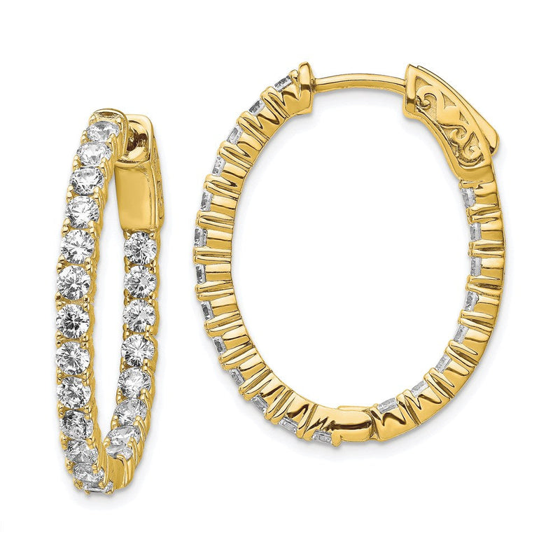 Sterlingsilber Schimmernd Goldfarben Glanz Vergoldet 42 Stein 2.5mm Zirkonia in und Außen Oval Klappbar Creolen