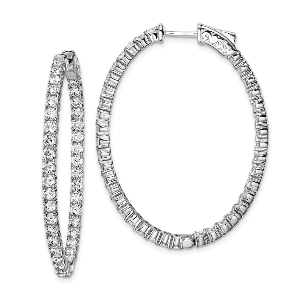 Sterlingsilber Schimmernd Rhodiniert 78 Stein 2.5mm Zirkonia in und Außen Oval Klappbar Creolen