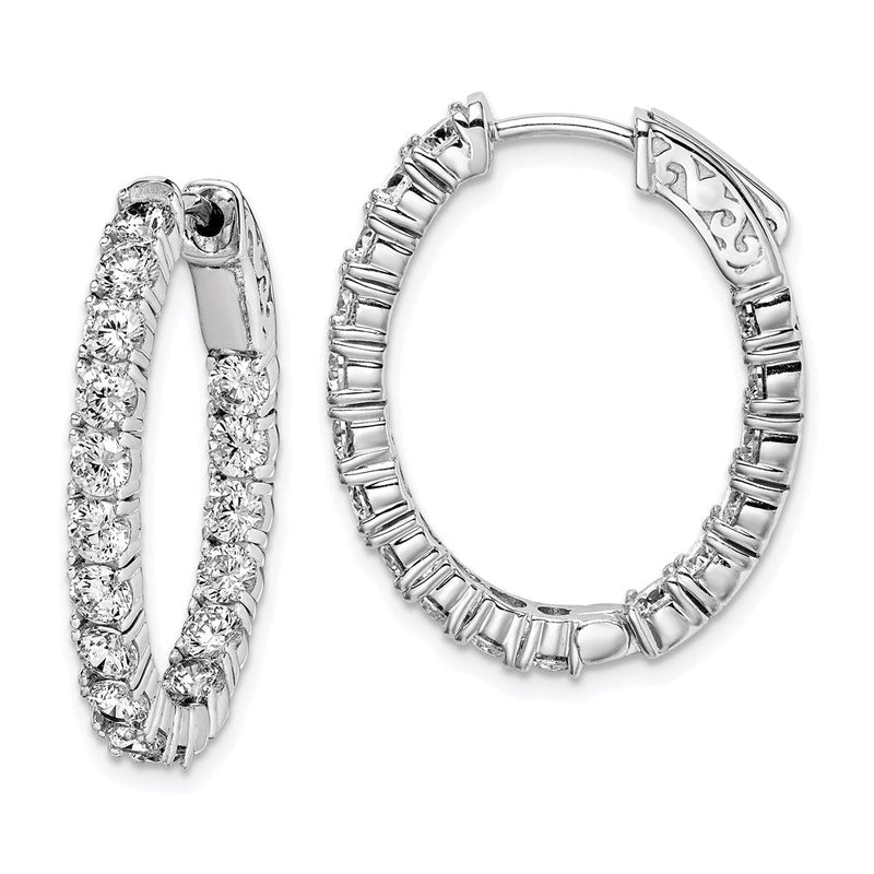 Sterlingsilber Schimmernd Rhodiniert 34 Stein 3.0mm Zirkonia in und Außen Oval Klappbar Creolen