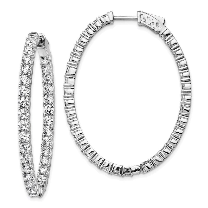 Sterlingsilber Schimmernd Rhodiniert 66 Stein 3.0mm Zirkonia in und Außen Oval Klappbar Creolen