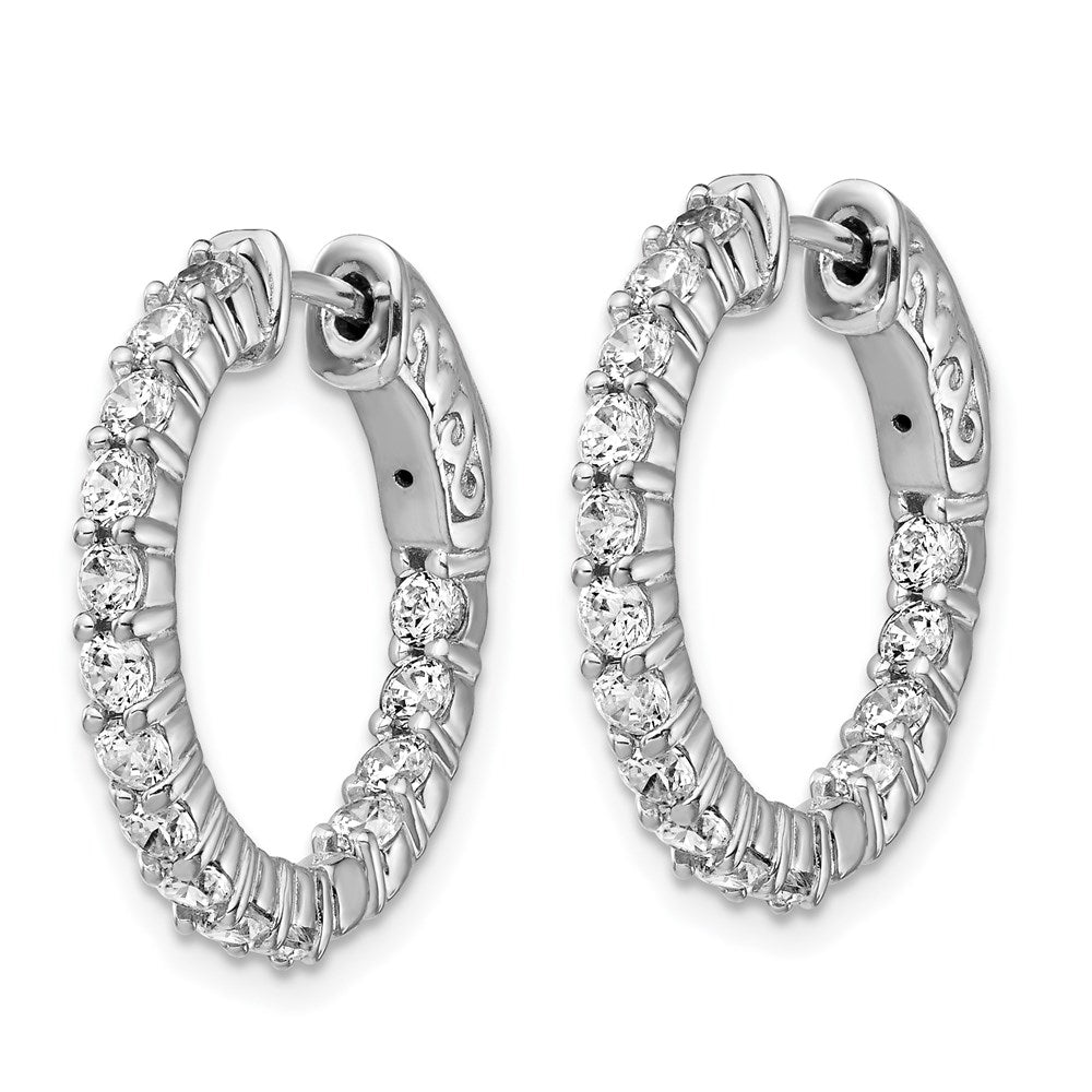 Sterlingsilber Schimmernd Rhodiniert 30 Stein 2.3mm Zirkonia in und Außen Rund Klappbar Creolen