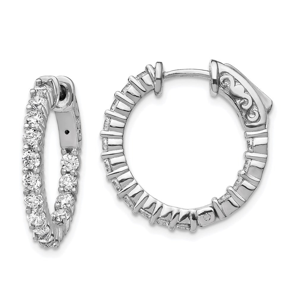 Sterlingsilber Schimmernd Rhodiniert 30 Stein 2.3mm Zirkonia in und Außen Rund Klappbar Creolen