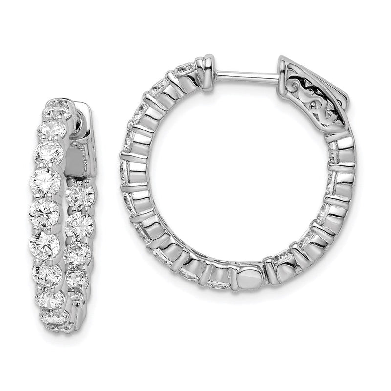 Sterlingsilber Schimmernd Rhodiniert 30 Stein 3mm Zirkonia in und Außen Rund Klappbar Creolen