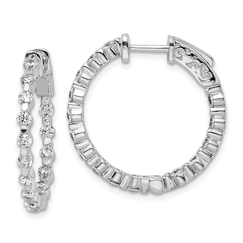 Sterlingsilber Schimmernd Rhodiniert 30 Stein 2.3mm Zirkonia in und Außen Rund Klappbar Creolen