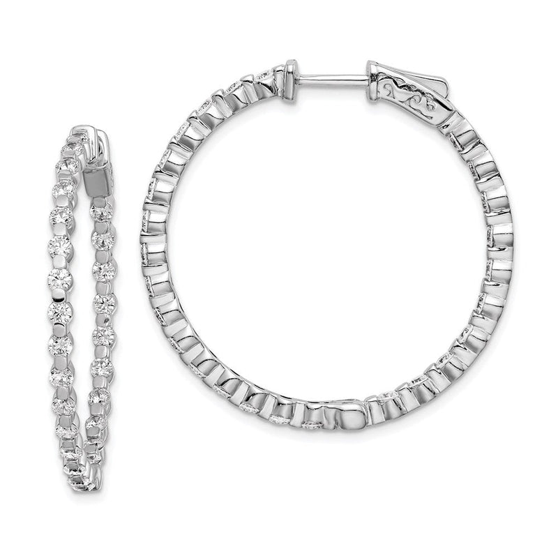 Sterlingsilber Schimmernd Rhodiniert 52 Stein 2.3mm Zirkonia in und Außen Rund Klappbar Creolen