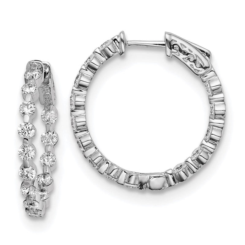 Sterlingsilber Schimmernd Rhodiniert 28 Stein 2.7mm Zirkonia in und Außen Rund Klappbar Creolen