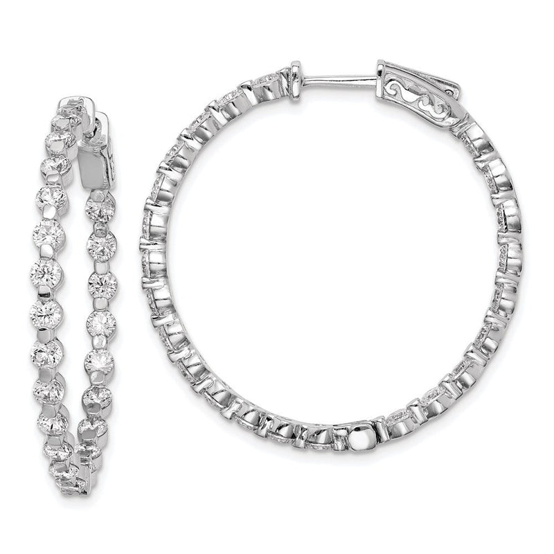 Sterlingsilber Schimmernd Rhodiniert 46 Stein 2.75mm Zirkonia in und Außen Rund Klappbar Creolen