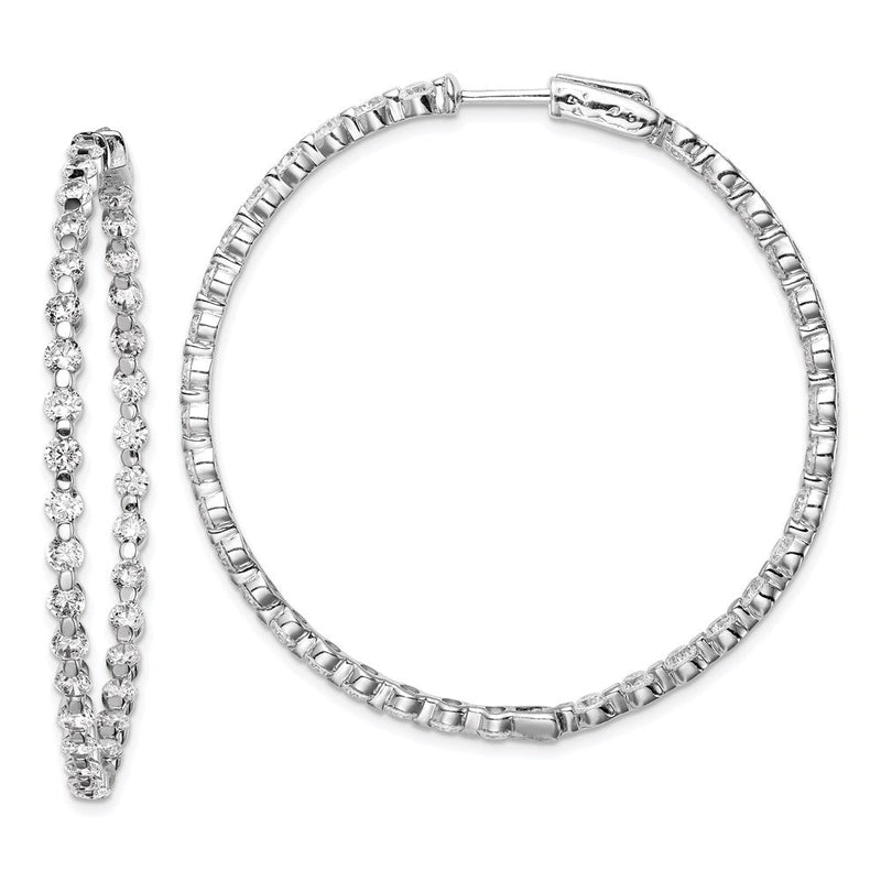 Sterlingsilber Schimmernd Rhodiniert 78 Stein 2.75mm Zirkonia in und Außen Rund Klappbar Creolen
