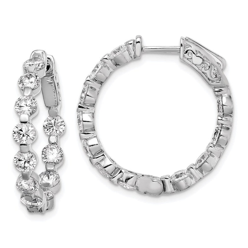 Sterlingsilber Schimmernd Rhodiniert 22 Stein 3.5mm Zirkonia in und Außen Rund Klappbar Creolen