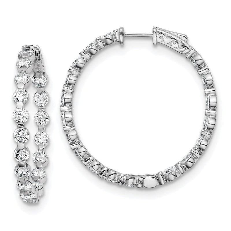 Sterlingsilber Schimmernd Rhodiniert 36 Stein 3.5mm Zirkonia in und Außen Rund Klappbar Creolen