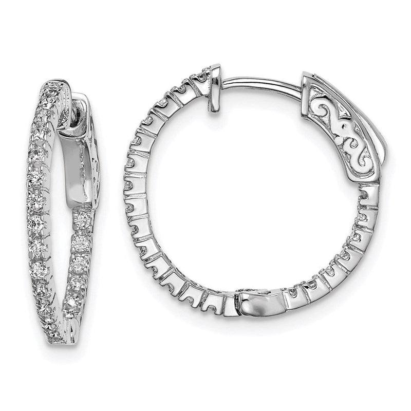 Sterlingsilber Schimmernd Rhodiniert 42 Stein 1.3mm Zirkonia in und Außen Rund Klappbar Creolen