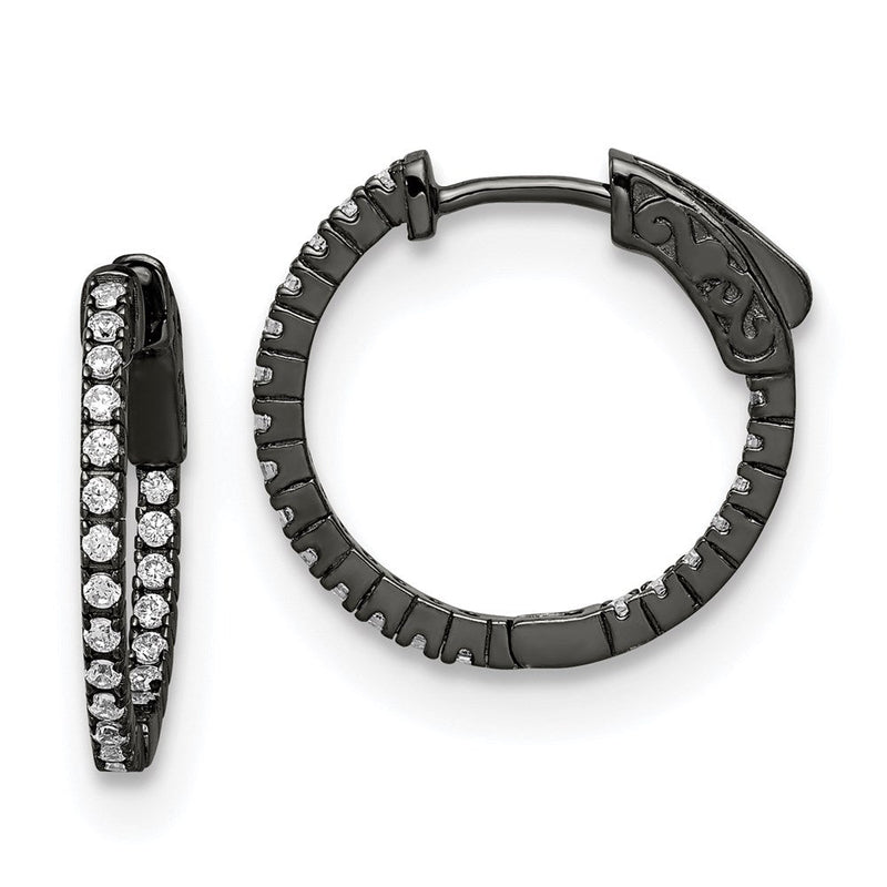 Sterlingsilber Schimmernd Schwarz Rhodiniert 42 Stein 1.3mm Zirkonia in und Außen Rund Klappbar Creolen