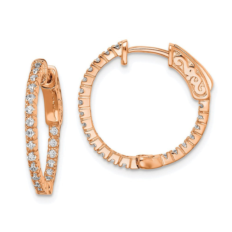Sterlingsilber Schimmernd Roséfarben Rose Vergoldet 42 Stein 1.3mm Zirkonia in und Außen Rund Klappbar Creolen