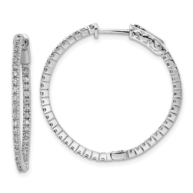 Sterlingsilber Schimmernd Rhodiniert 80 Stein 1.25mm Zirkonia in und Außen Rund Klappbar Creolen