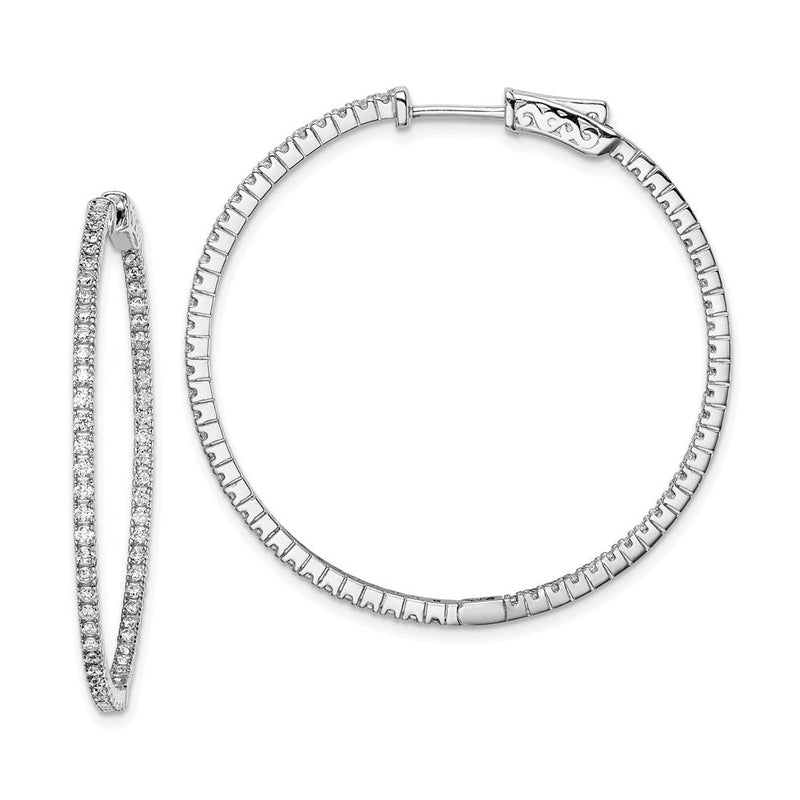 Sterlingsilber Schimmernd Rhodiniert 122 Stein 1.3mm Zirkonia in und Außen Rund Klappbar Creolen