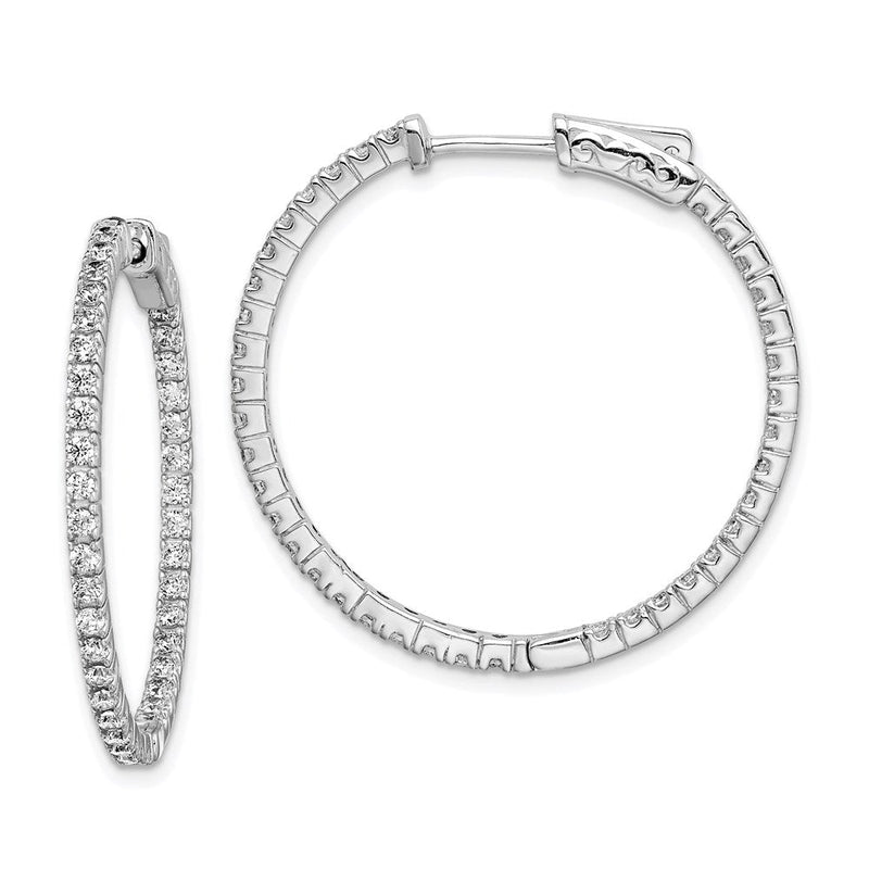 Sterlingsilber Schimmernd Rhodiniert 76 Stein 1.6mm Zirkonia in und Außen Rund Klappbar Creolen