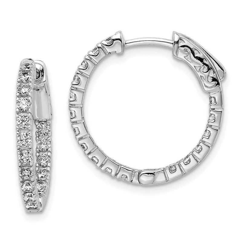 Sterlingsilber Schimmernd Rhodiniert 34 Stein 1.9mm Zirkonia in und Außen Rund Klappbar Creolen