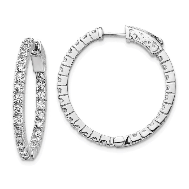 Sterlingsilber Schimmernd Rhodiniert 50 Stein 1.9mm Zirkonia in und Außen Rund Klappbar Creolen