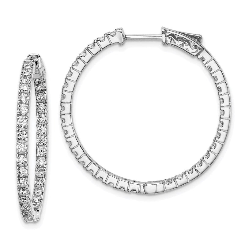 Sterlingsilber Schimmernd Rhodiniert 66 Stein 1.9mm Zirkonia in und Außen Rund Klappbar Creolen