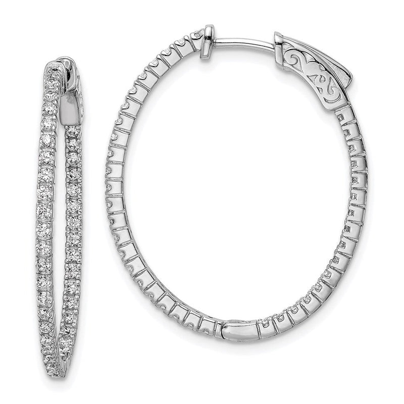 Sterlingsilber Schimmernd Rhodiniert 78 Stein 1.3mm Zirkonia in und Außen Oval Klappbar Creolen