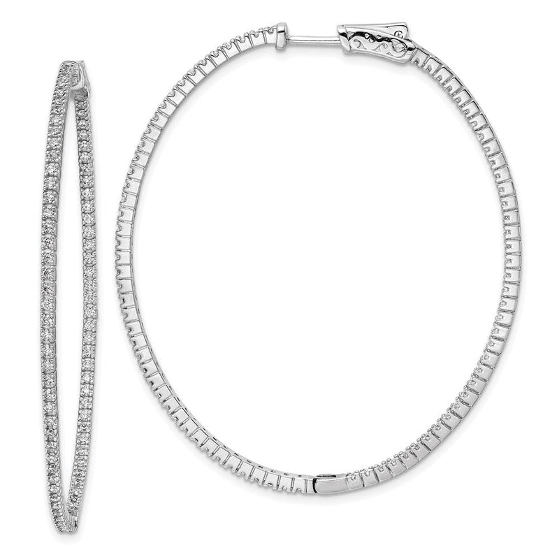 Sterlingsilber Schimmernd Rhodiniert 160 Stein 1.3mm Zirkonia in und Außen Oval Klappbar Creolen