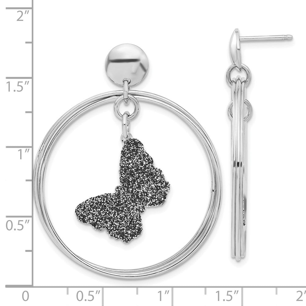 Sterlingsilber Rhodiniert Glitzer Emaille Schmetterling Ohrhänger