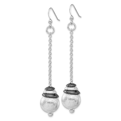 Sterlingsilber & Schwarz Rhodium Poliert Strukturiert Hängend Perle Ohrringe