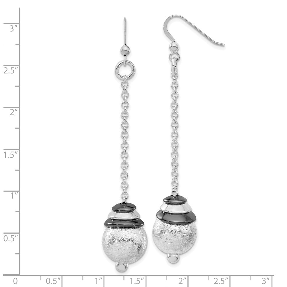 Sterlingsilber & Schwarz Rhodium Poliert Strukturiert Hängend Perle Ohrringe