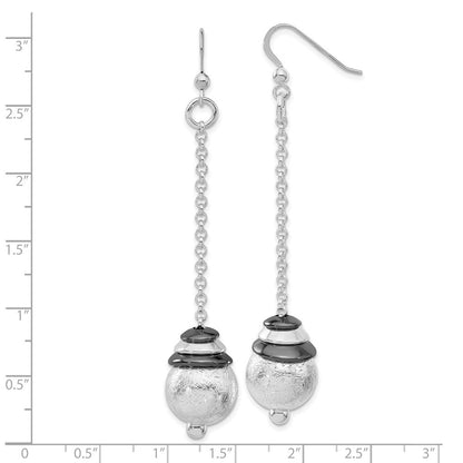 Sterlingsilber & Schwarz Rhodium Poliert Strukturiert Hängend Perle Ohrringe