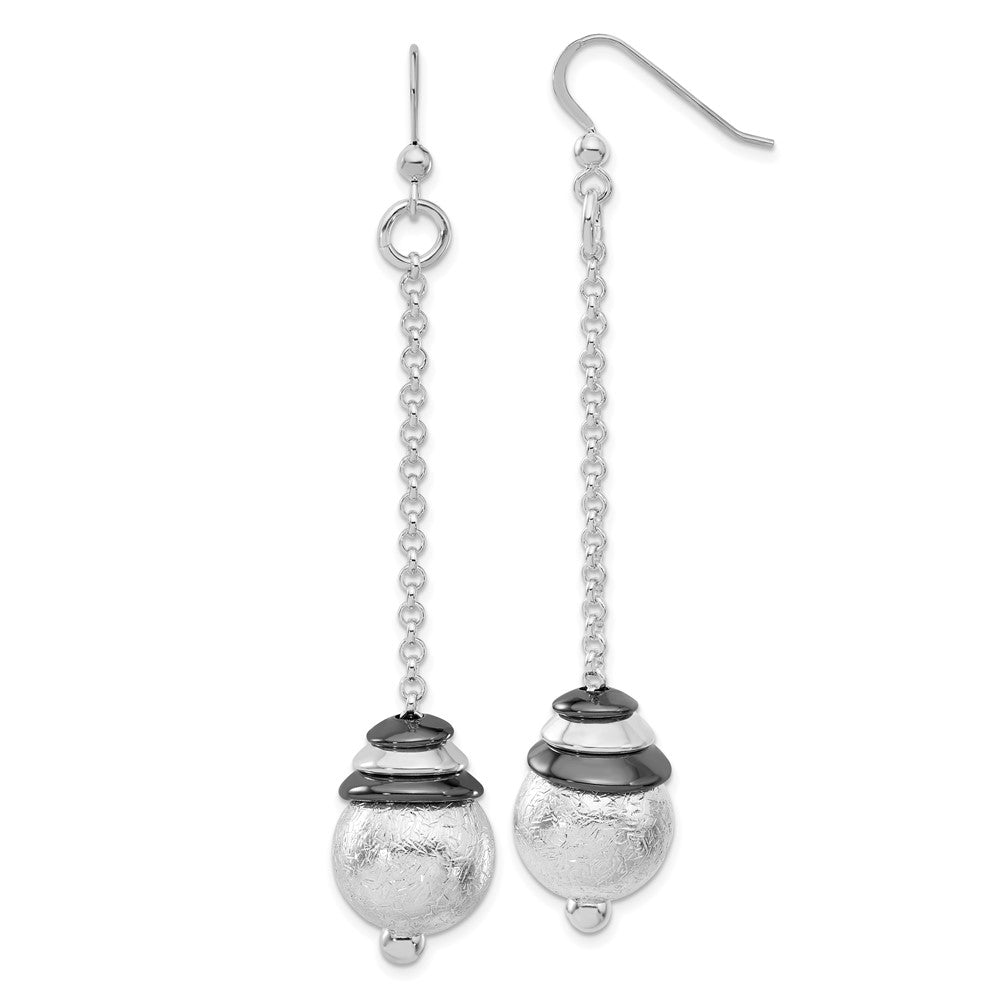 Sterlingsilber & Schwarz Rhodium Poliert Strukturiert Hängend Perle Ohrringe