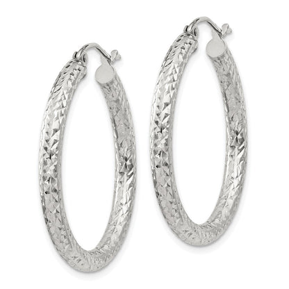 Sterlingsilber Diamantiert 3x30mm Creolen