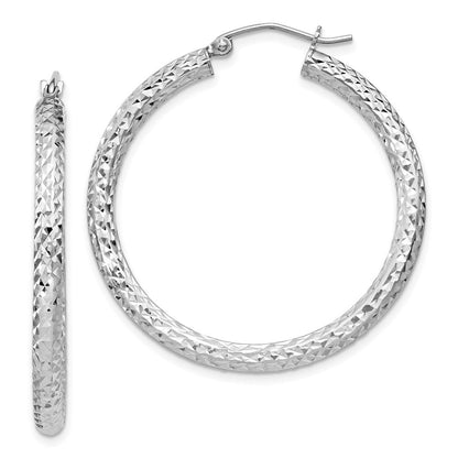 Sterlingsilber Rhodiniert Diamantiert 3x35mm Creolen