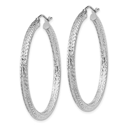 Sterlingsilber Rhodiniert Diamantiert 3x40mm Creolen