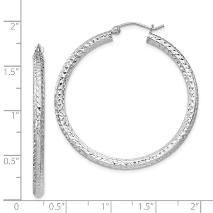 Sterlingsilber Rhodiniert Diamantiert 3x40mm Creolen