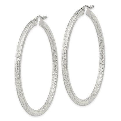 Sterlingsilber Diamantiert 3x50mm Creolen